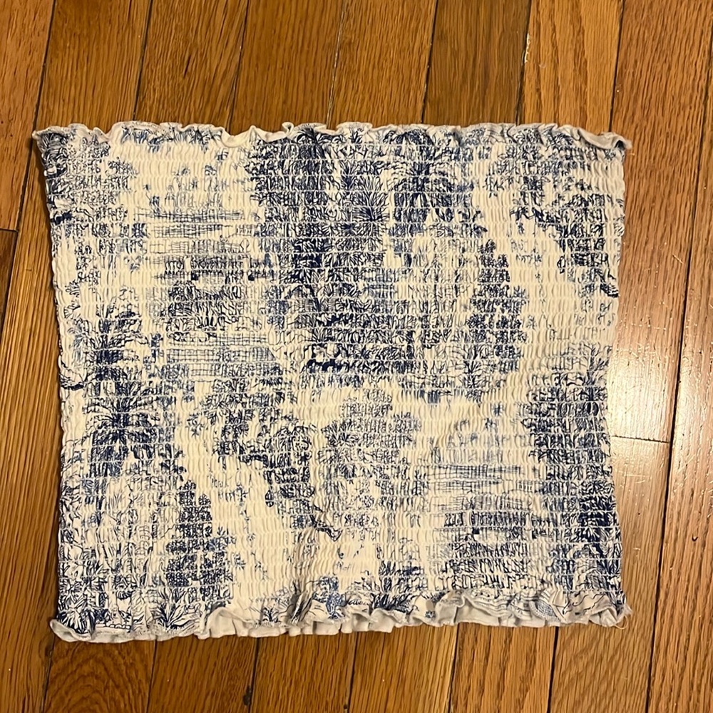 HM blue toile Smocked Tube Top